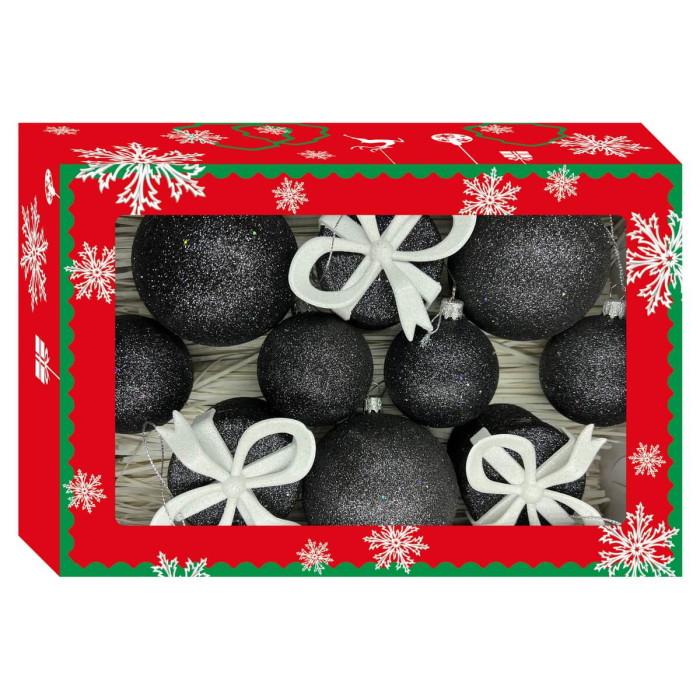 Christmas tree ornaments set box-7 black – 10pcs