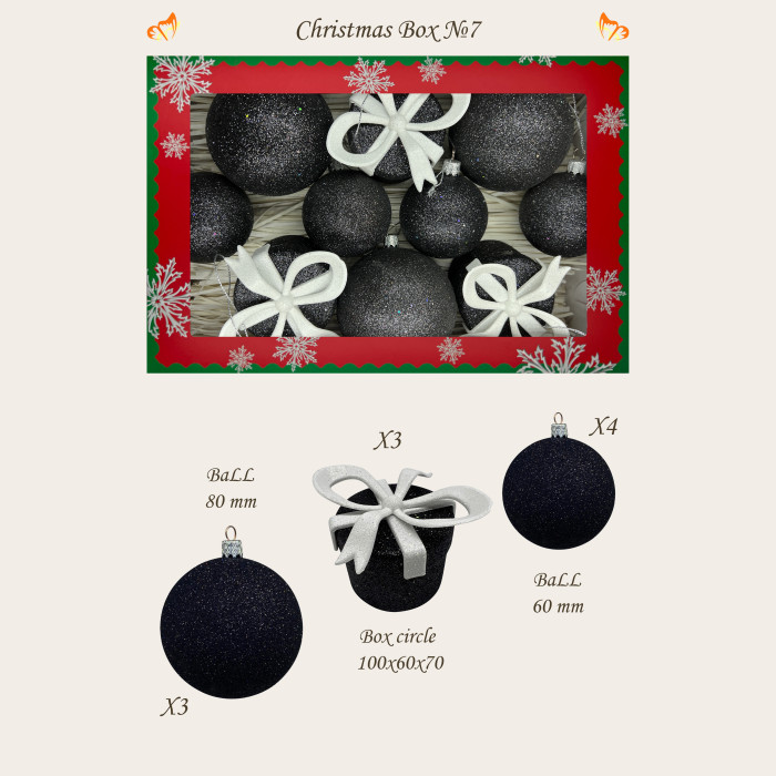 Christmas tree ornaments set box-7 black – 10pcs