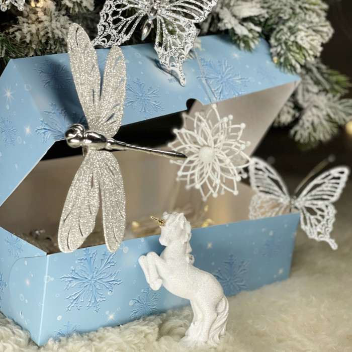 Новорічний набір ялинкових прикрас Christmas box-8 білих та діамантових – 8шт