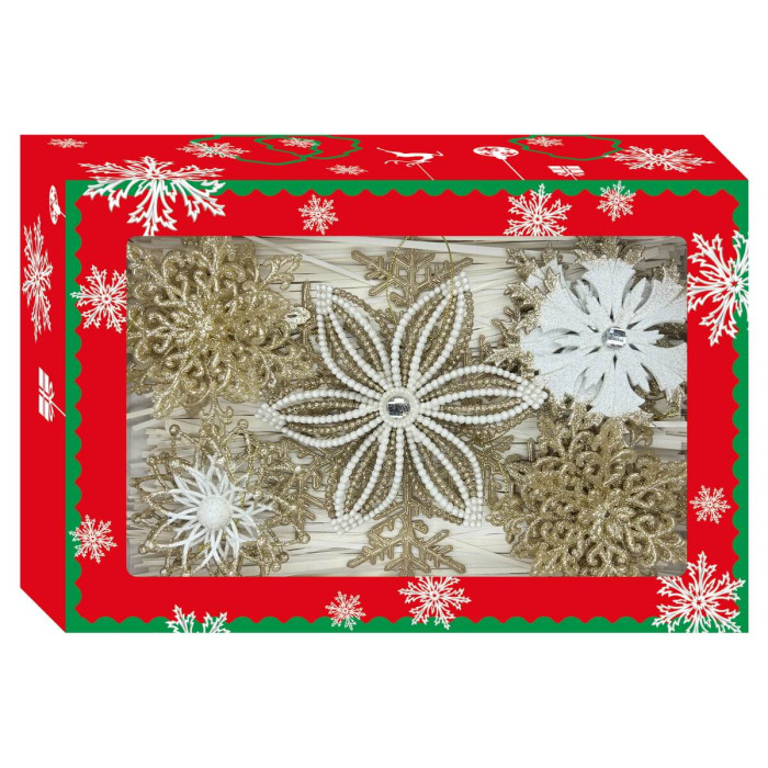 Christmas tree ornaments set box-9 white and gold – 7pcs
