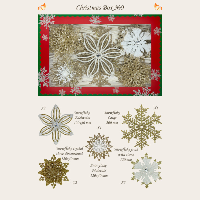 Christmas tree ornaments set box-9 white and gold – 7pcs