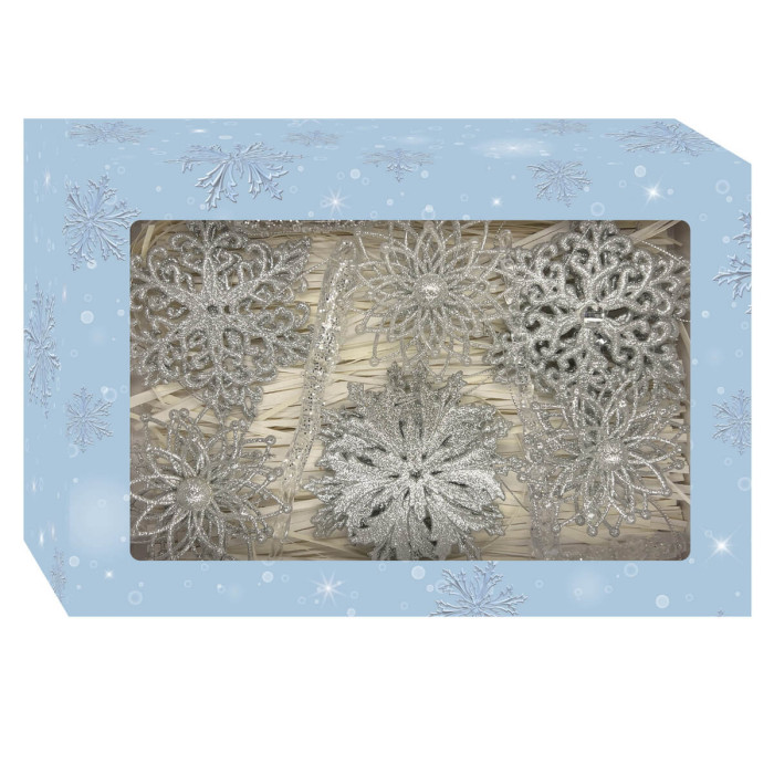 Новорічний набір ялинкових прикрас Christmas box-12 срібних та діамантових – 12шт