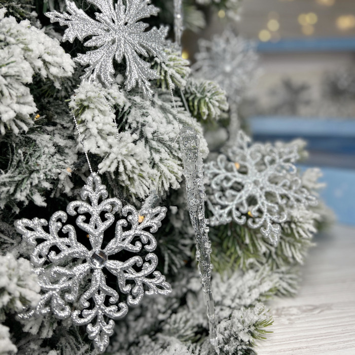 Новорічний набір ялинкових прикрас Christmas box-12 срібних та діамантових – 12шт