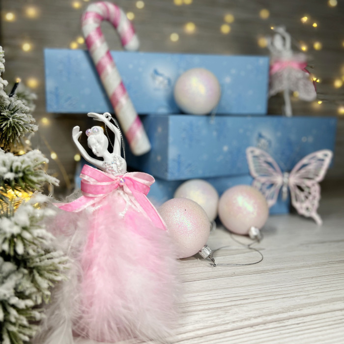 Новорічний набір ялинкових прикрас Christmas box-17 рожевих – 8шт