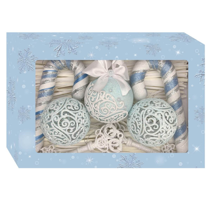 Christmas tree ornaments set box-19 blue and white – 7pcs