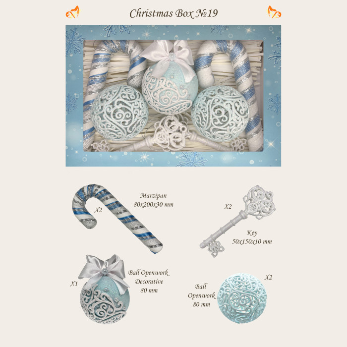 Christmas tree ornaments set box-19 blue and white – 7pcs