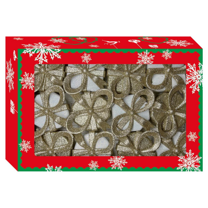 Новорічний набір ялинкових прикрас Christmas box-27 білих та золотих коробочок – 12шт