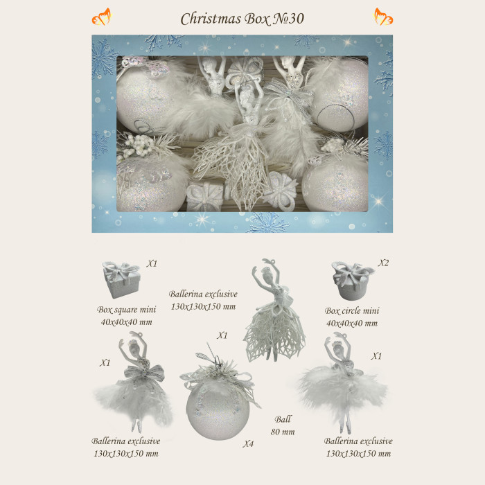 Новорічний набір ялинкових прикрас Christmas box-30 білих – 10шт