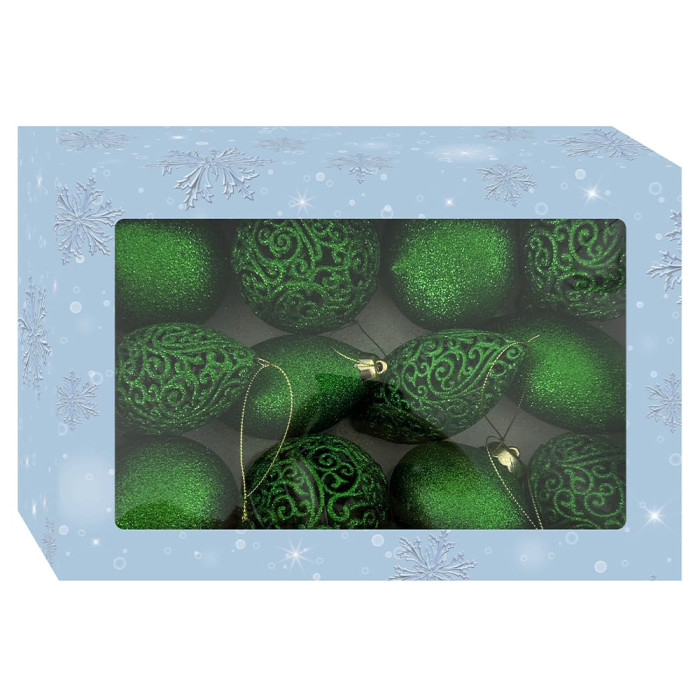 Новорічний набір ялинкових прикрас Christmas box-31 зелених та ажурних зелених – 12шт