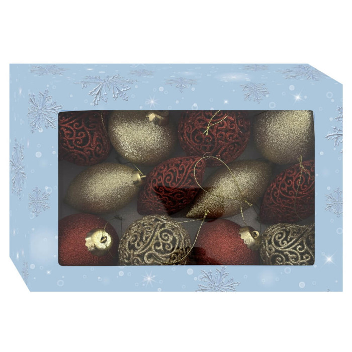 Новорічний набір ялинкових прикрас Christmas box-32 золотих та червоних – 12шт