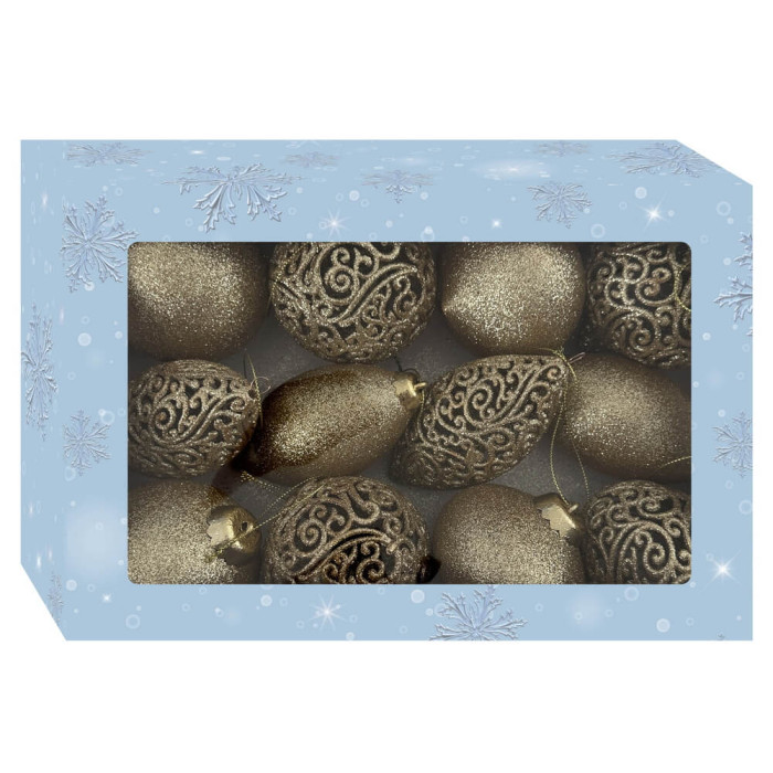 Новорічний набір ялинкових прикрас Christmas box-33 золотих та ажурних золотих – 12шт