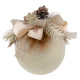 Куля декорована 10 см бежева із кремовим бантом і шишкою