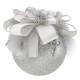 Куля декорована 10 см срібна із білим бантом