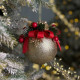 Decorated Ball 10 cm Gold with Red Bow and Pine Decor