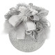 Новорічна куля декорована 8 см срібна із білим бантом