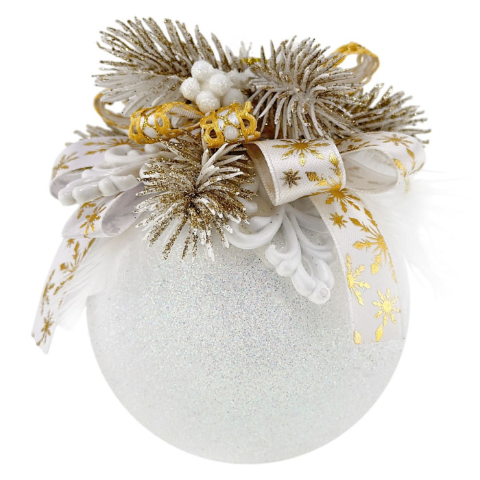 Christmas Ball Decorated 8 cm White with Gold Bow