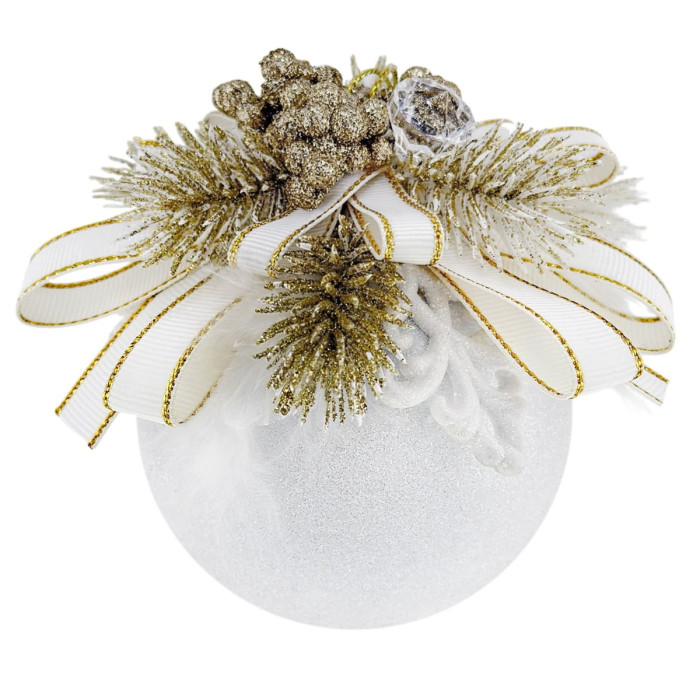 Christmas Ball Decorated 8 cm White with Golden Branches