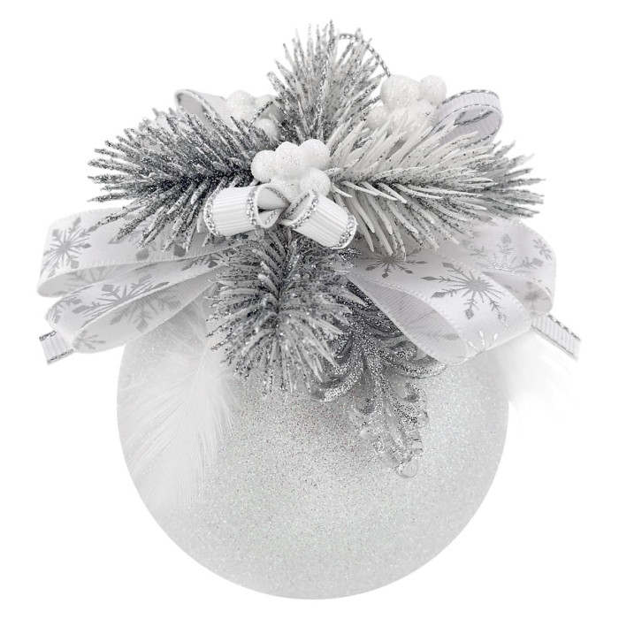 Christmas Ball Decorated 8 cm White with Silver Branches