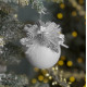 Christmas Ball Decorated 8 cm White with Silver Branches