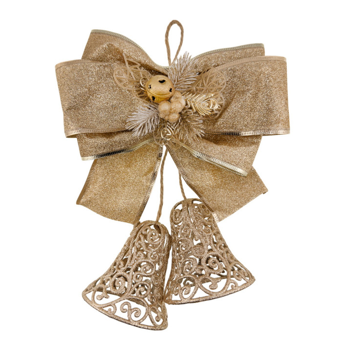 Новорічні ажурні дзвіночки золоті з бантом