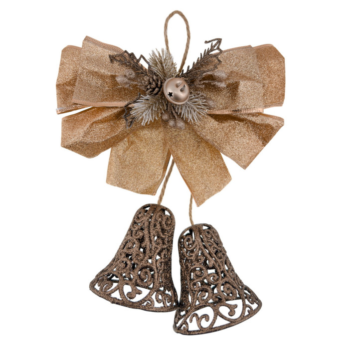 Новорічні ажурні дзвіночки коричневі з бантом