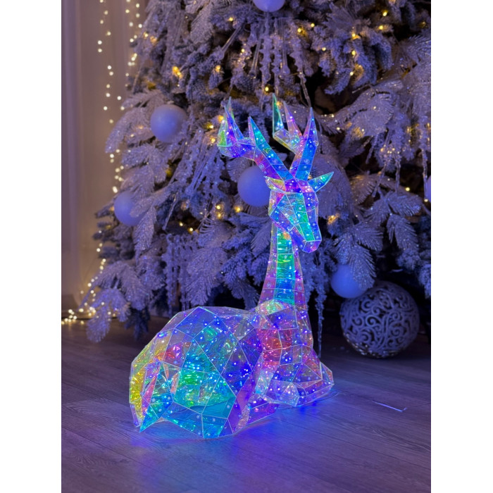 Новогоднее украшение Олень голографический лежачий с LED-подсветкой