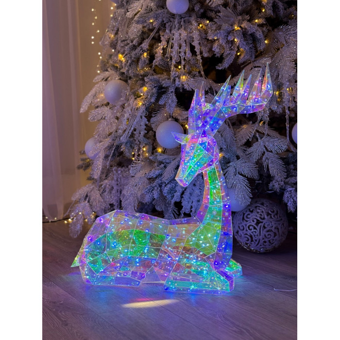 Новогоднее украшение Олень голографический лежачий с LED-подсветкой