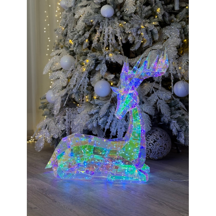 Новогоднее украшение Олень голографический лежачий с LED-подсветкой