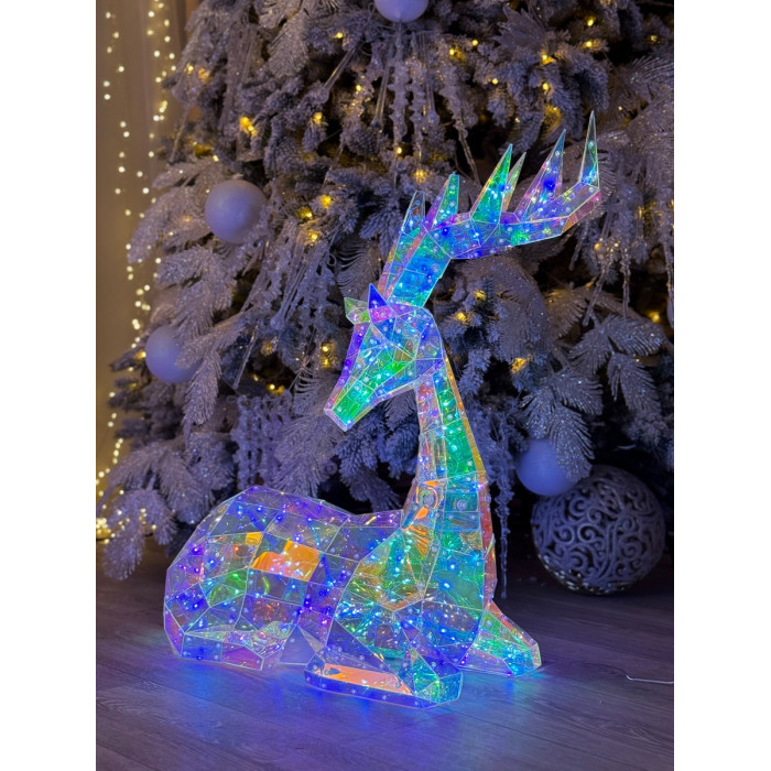 Новогоднее украшение Олень голографический лежачий с LED-подсветкой