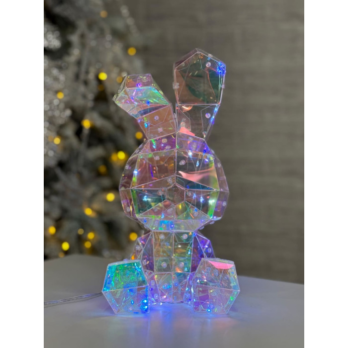 Новорічна прикраса Зайчик малий голографічний з LED підсвічуванням