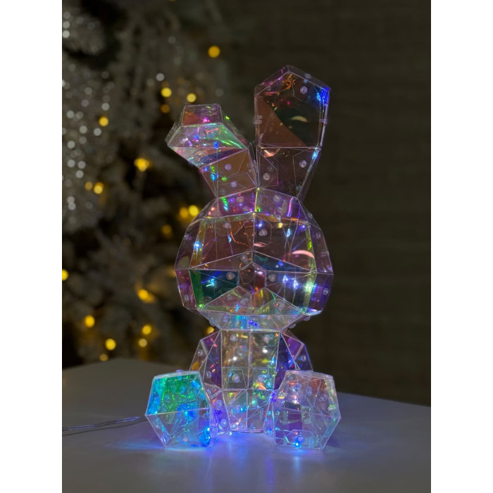 Новорічна прикраса Зайчик малий голографічний з LED підсвічуванням