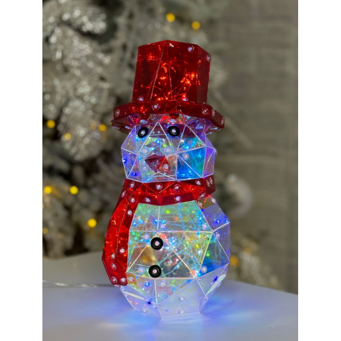 Новорічна прикраса Сніговик малий голографічний з LED підсвічуванням