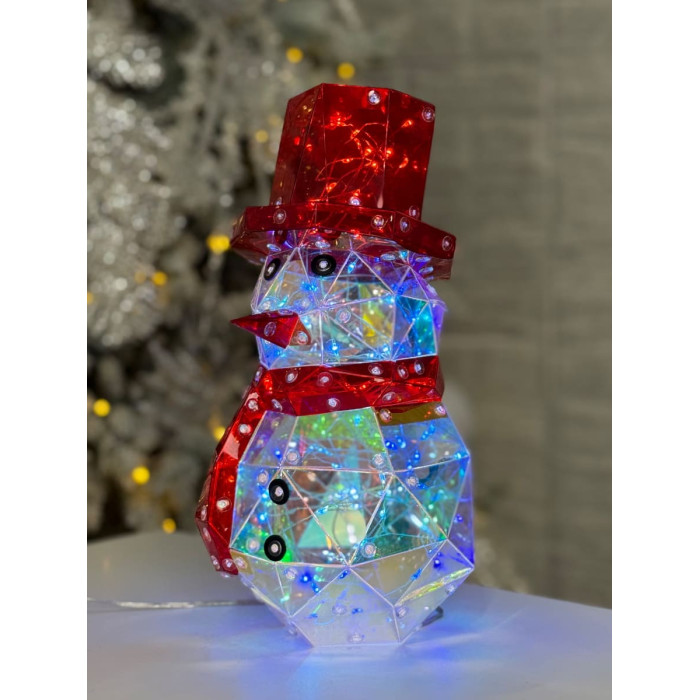 Новорічна прикраса Сніговик малий голографічний з LED підсвічуванням