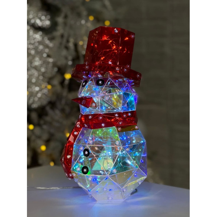 Новорічна прикраса Сніговик малий голографічний з LED підсвічуванням