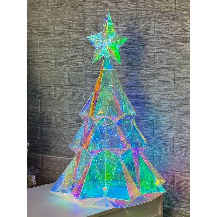 Новогоднее украшение Ёлка большая голографическая с LED-подсветкой