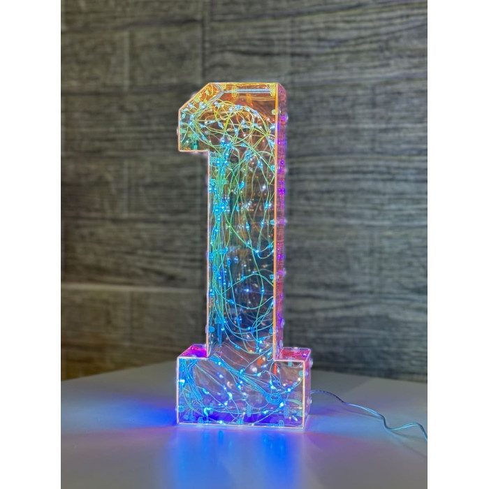 LED Decoration Number One Holographic with LED Lighting