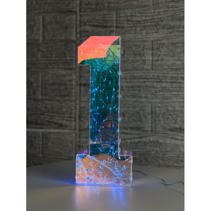 LED Decoration Number One Holographic with LED Lighting
