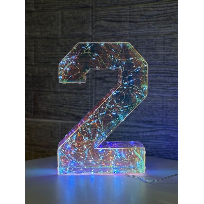 Светодиодное украшение Цифра два голографическая с LED-подсветкой