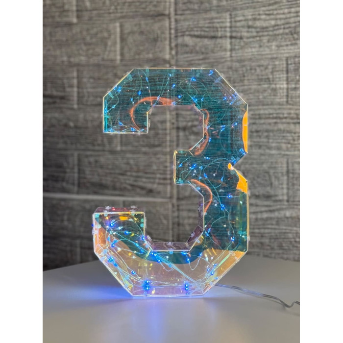 LED Decoration Number Three Holographic with LED Lighting