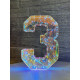 LED Decoration Number Three Holographic with LED Lighting