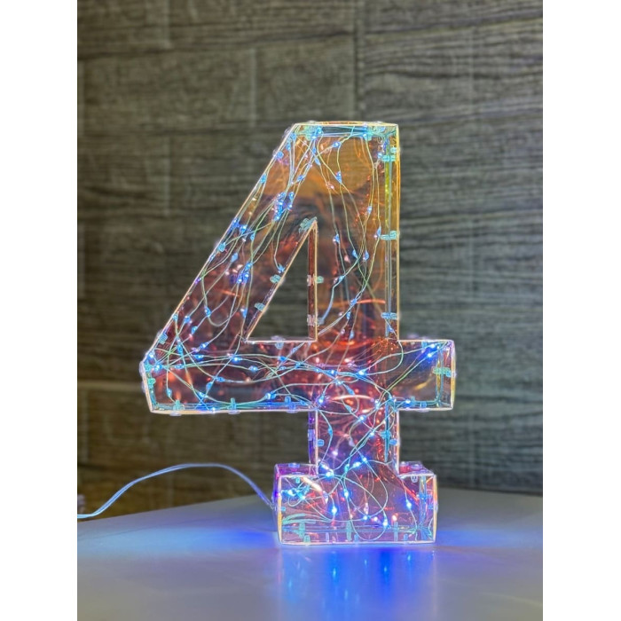 Світлодіодна прикраса Цифра чотири голографічна з LED підсвічуванням