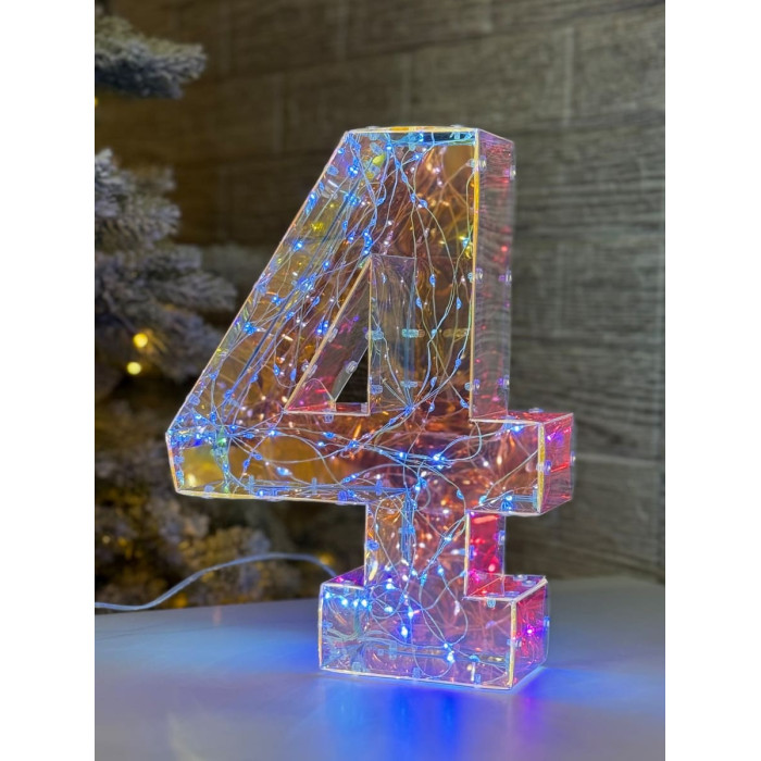Світлодіодна прикраса Цифра чотири голографічна з LED підсвічуванням