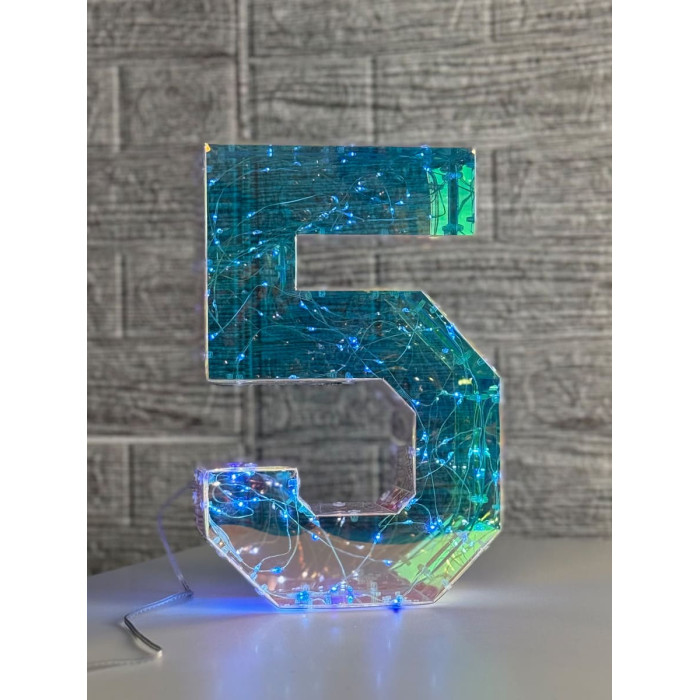 LED Decoration Number Five Holographic with LED Lighting