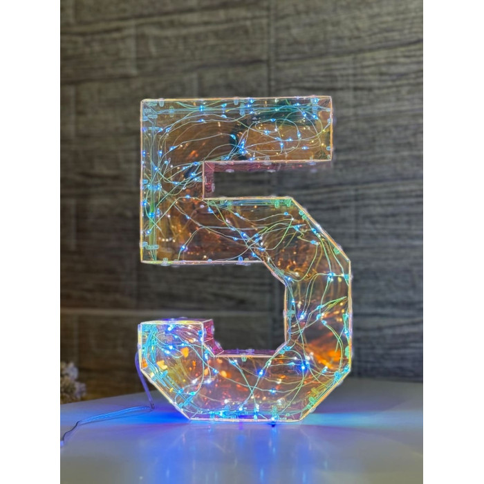 LED Decoration Number Five Holographic with LED Lighting