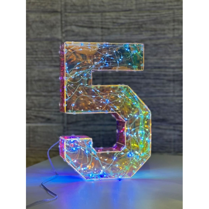 LED Decoration Number Five Holographic with LED Lighting