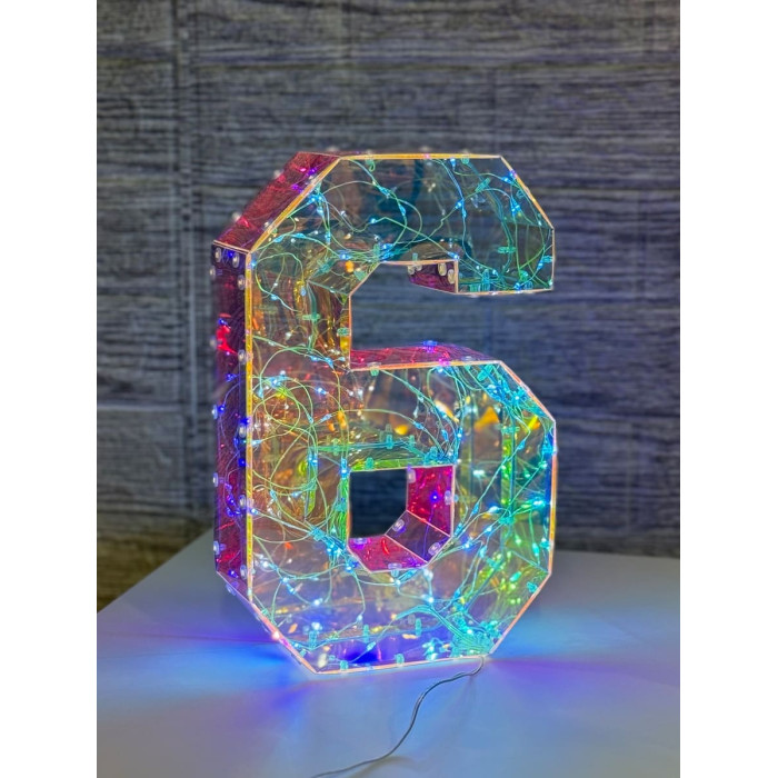 Світлодіодна прикраса Цифра шість голографічна з LED підсвічуванням