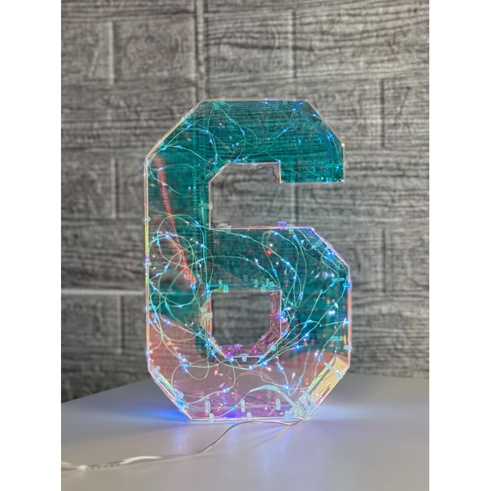 Світлодіодна прикраса Цифра шість голографічна з LED підсвічуванням