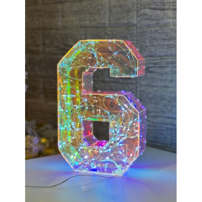 Світлодіодна прикраса Цифра шість голографічна з LED підсвічуванням