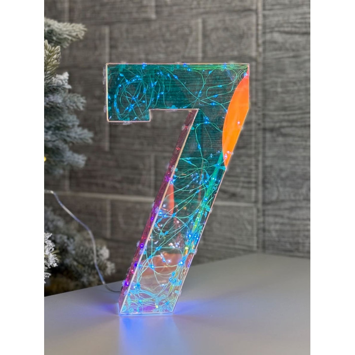 Светодиодное украшение Цифра семь голографическая с LED-подсветкой