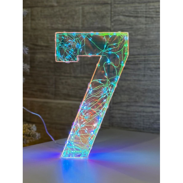 Светодиодное украшение Цифра семь голографическая с LED-подсветкой